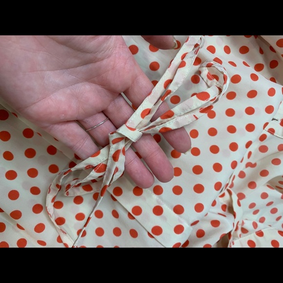 Forever 21 Women's Shirt Size M Cream & Pink Polka Dots Button Down Blouse Belt - Picture 8 of 10